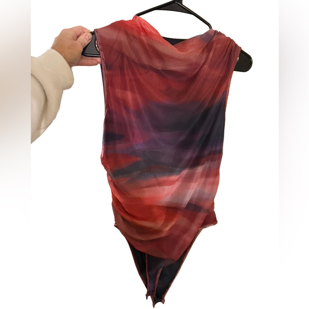 Tie dye ruched Red and Purple Women's bodysuit Sz large